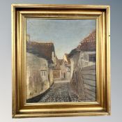 C Skousgaard : A cobbled lane, oil on canvas,