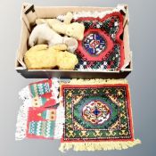 A box of three vintage soft toys, dogs and bears,