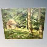 Continental school : Building in a forest, oil on canvas,