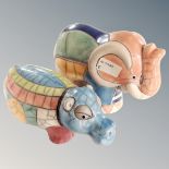 Two South African studio pottery Raku figures - Hippo and Elephant