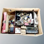 A box of jewellery boxes, costume jewellery,