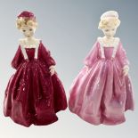 Two Royal Worcester Freda Doughty design figures : Grandmother's Dress 3081 (two colour variants)
