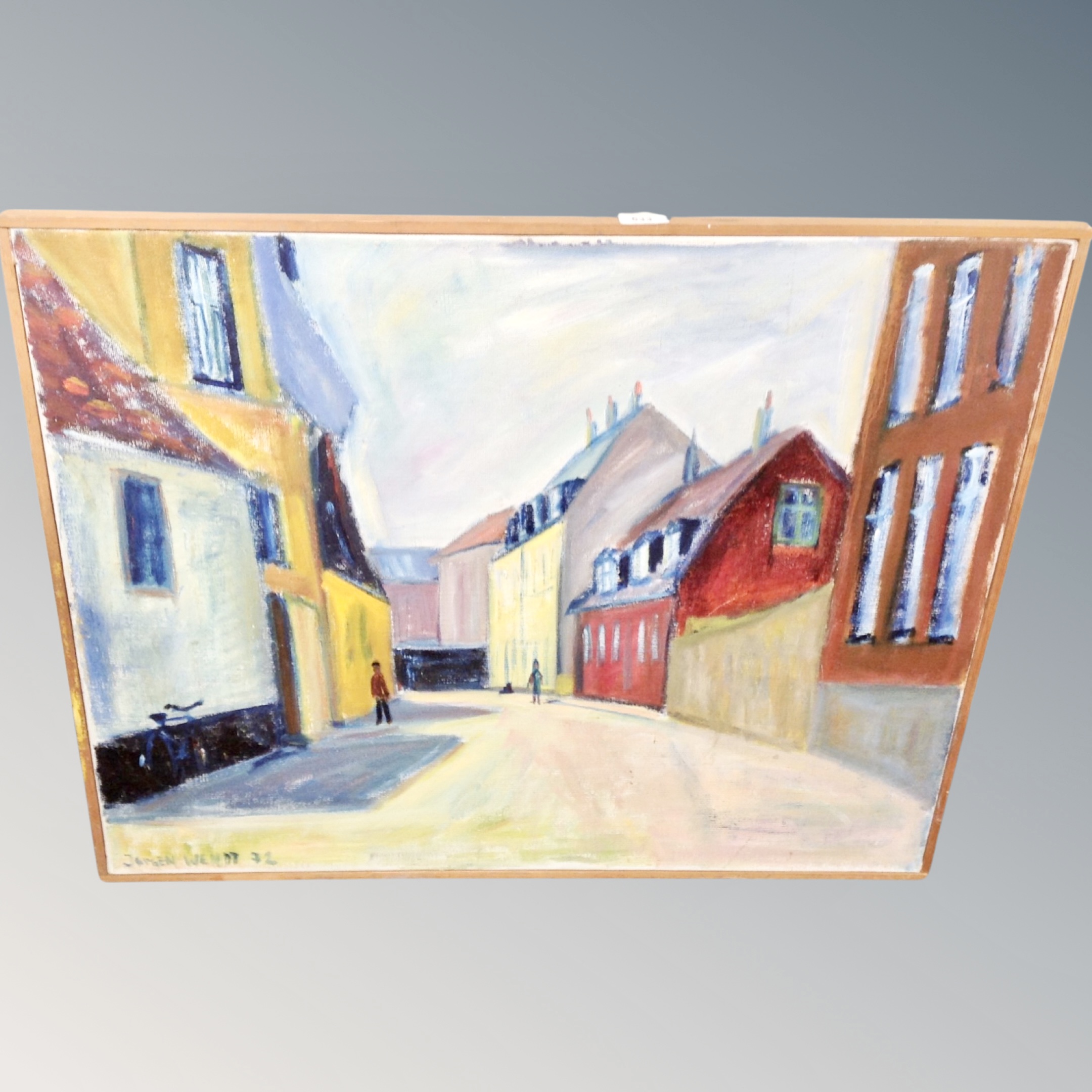 Continental School : Figures in a street, oil on canvas,