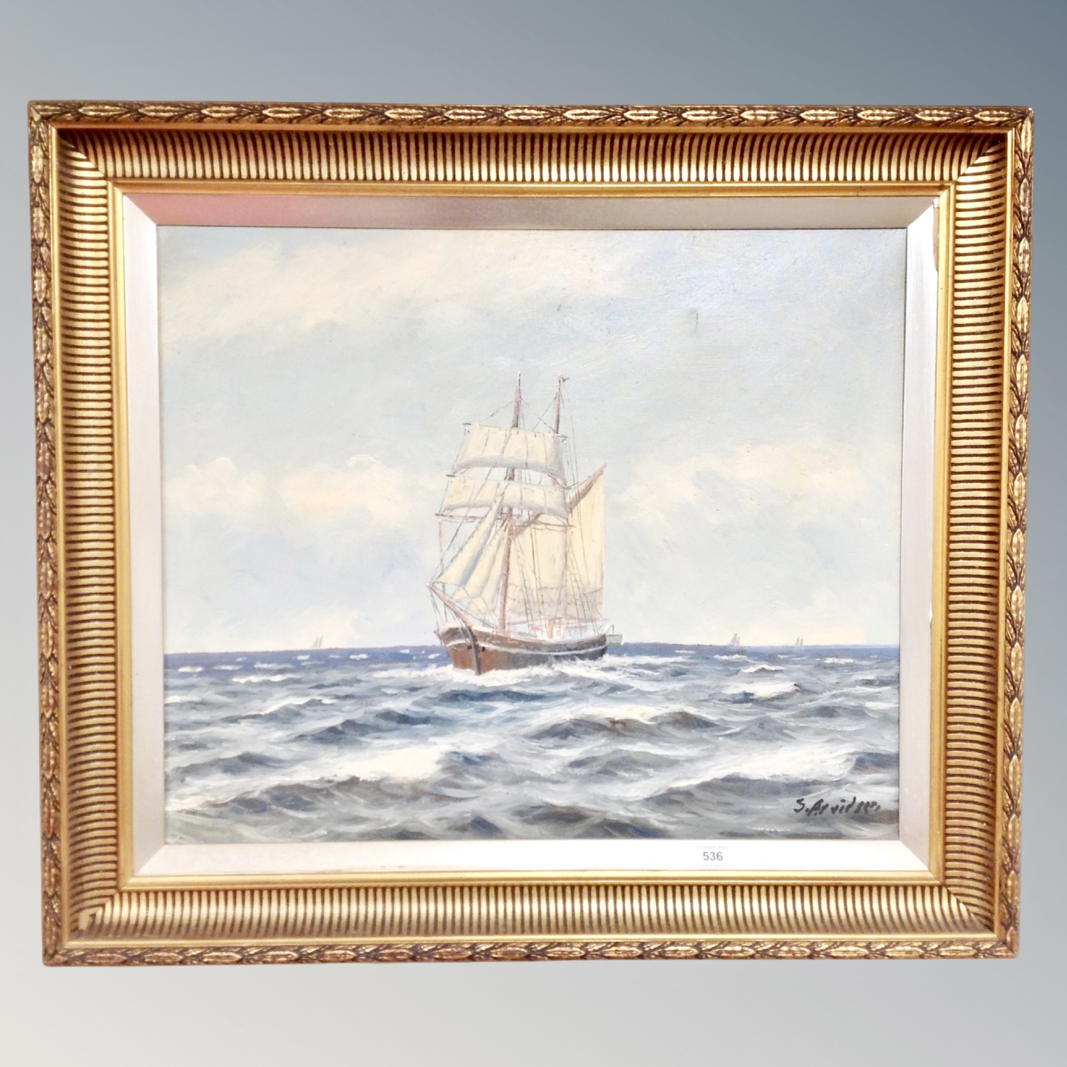 Continental School : Tall ship at sea, oil on canvas,