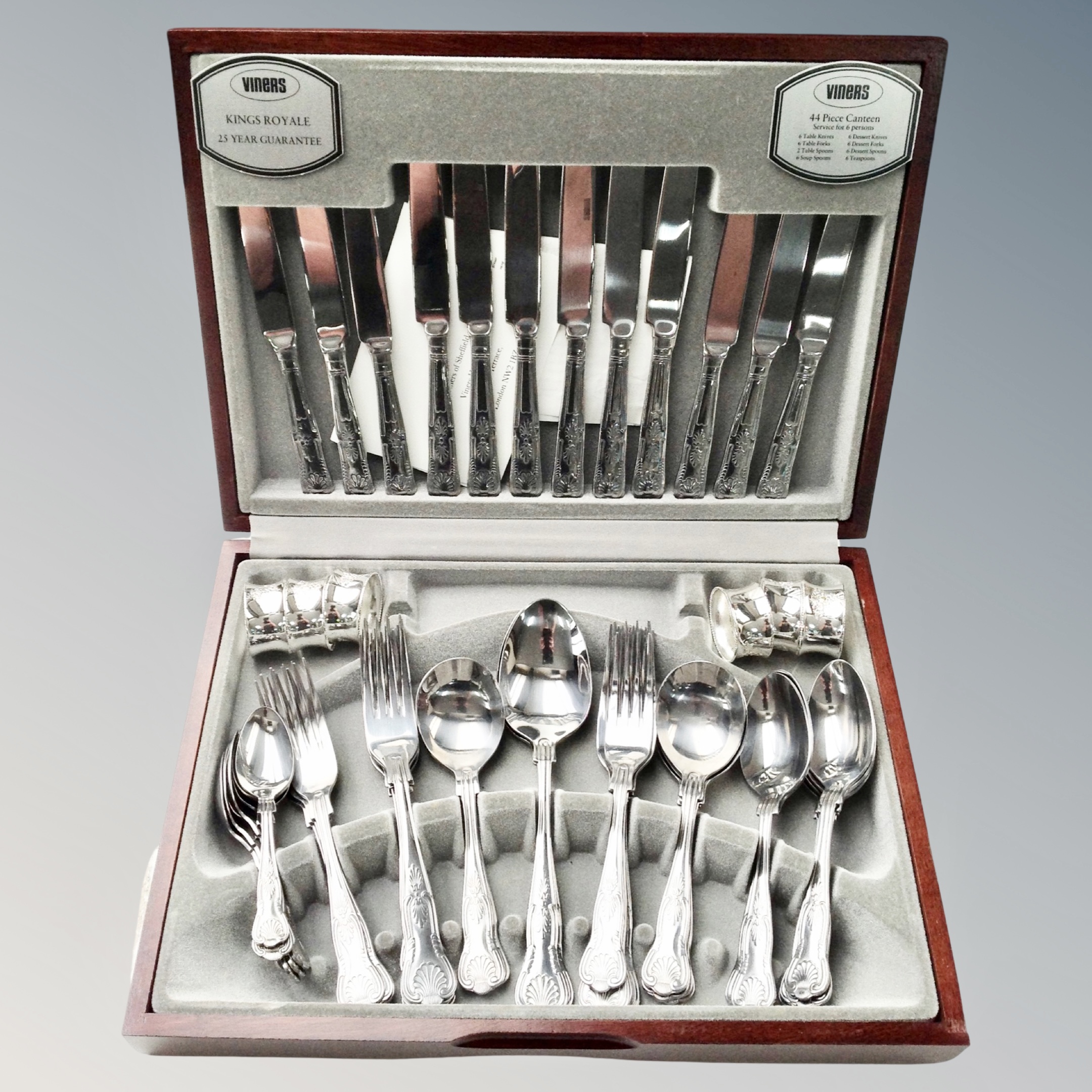 A canteen of Viners Royale cutlery and napkin rings