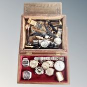 Two wooden table boxes containing selection of lady's and gent's watches to include Philip Mercier,