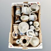 A box of beer stein, Italian pottery jug, pestle and mortar, British studio pottery, Edinbane,