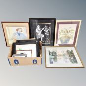 A box of assorted pictures and prints - Geishas,