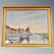 Continental School : View along a canal, signed C Skousgaard, oil on canvas,
