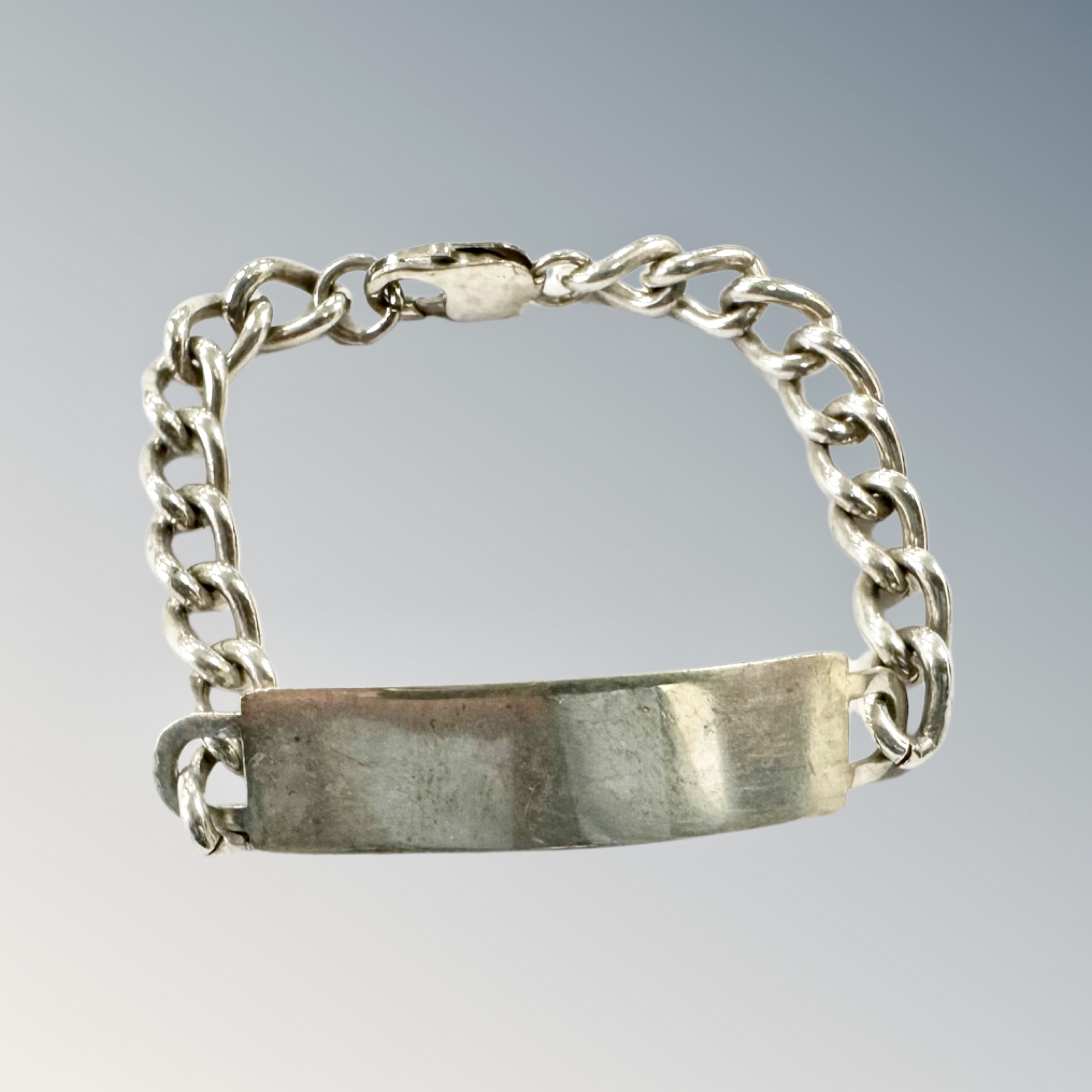 A silver ID bracelet