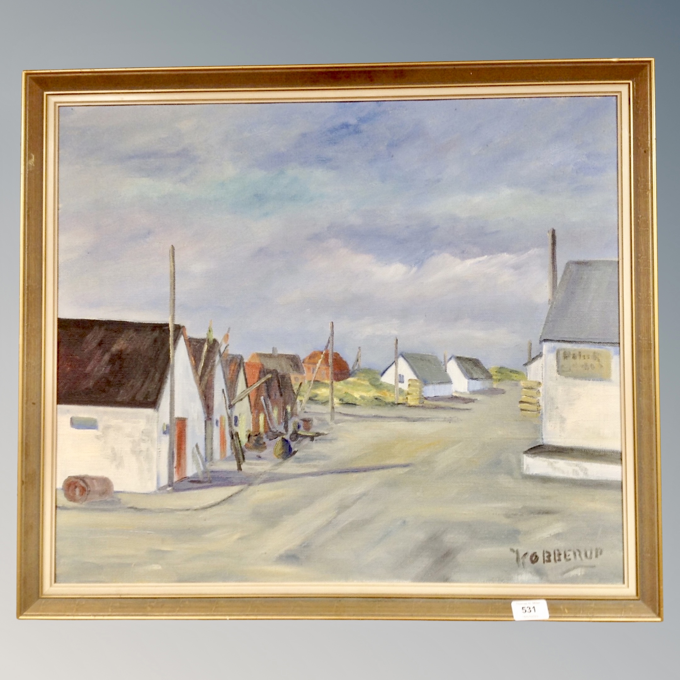 Continental School : Buildings by a coast, oil on canvas,