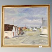 Continental School : Buildings by a coast, oil on canvas,