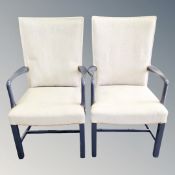 A pair of 20th century painted Scandinavian armchairs in beige fabric