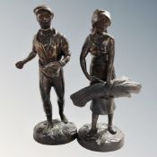 A pair of spelter antique figures - Harvesters