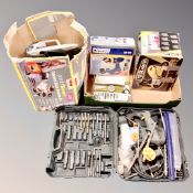 An Earlex Combi steamer kit together with a box containing hammer drill, Powercraft drill,