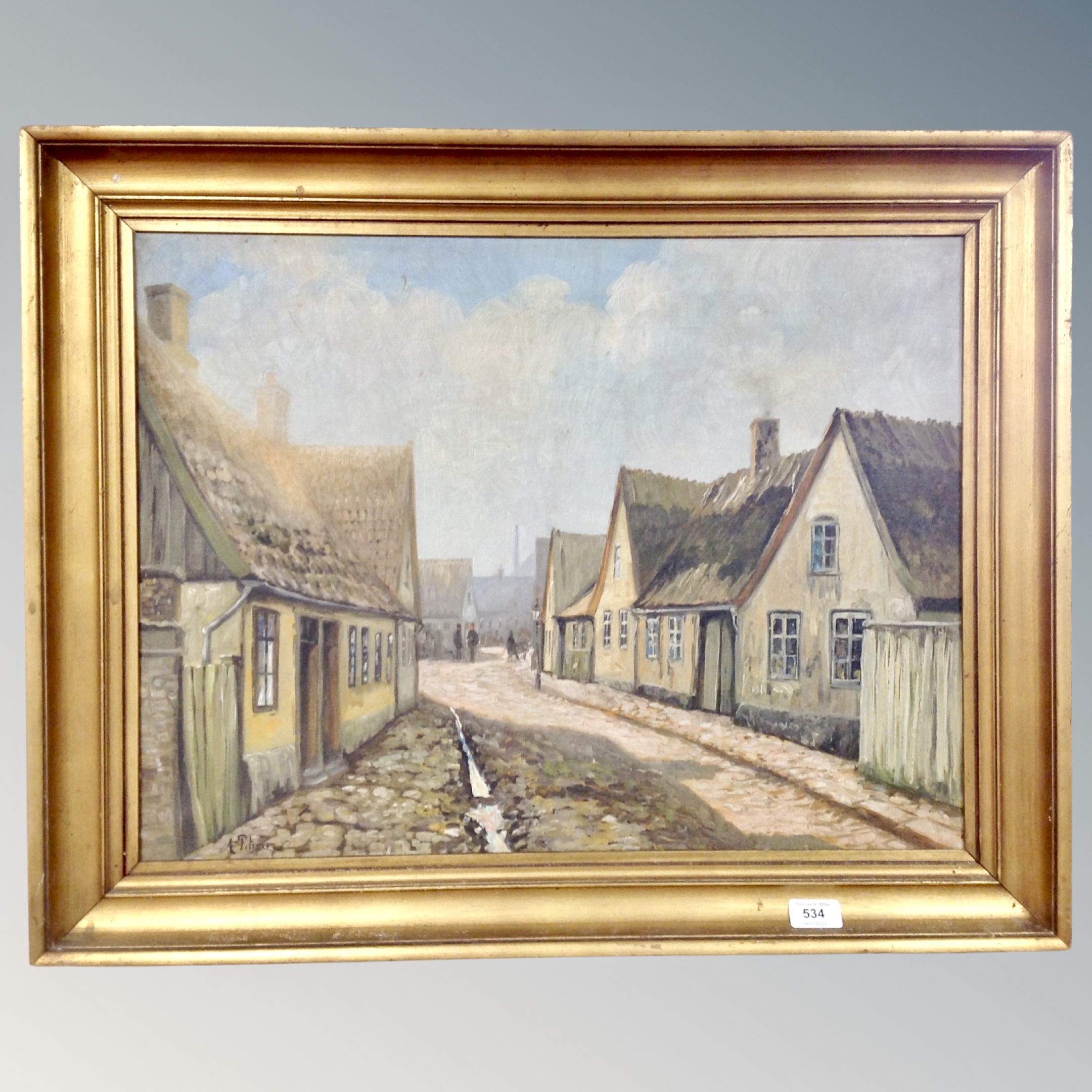 Continental School : Cobbled street, oil on canvas,