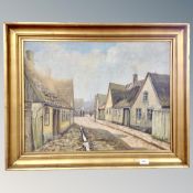 Continental School : Cobbled street, oil on canvas,