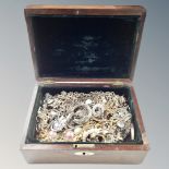 A Victorian mother of pearl inlaid jewellery box containing assorted costume jewellery