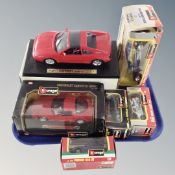 A tray of six Burago and Maisto die cast vehicles : Ferrari 348TS, Chevrolet Corvette 1997,