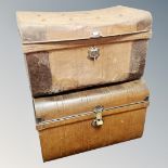 Two vintage tin trunks