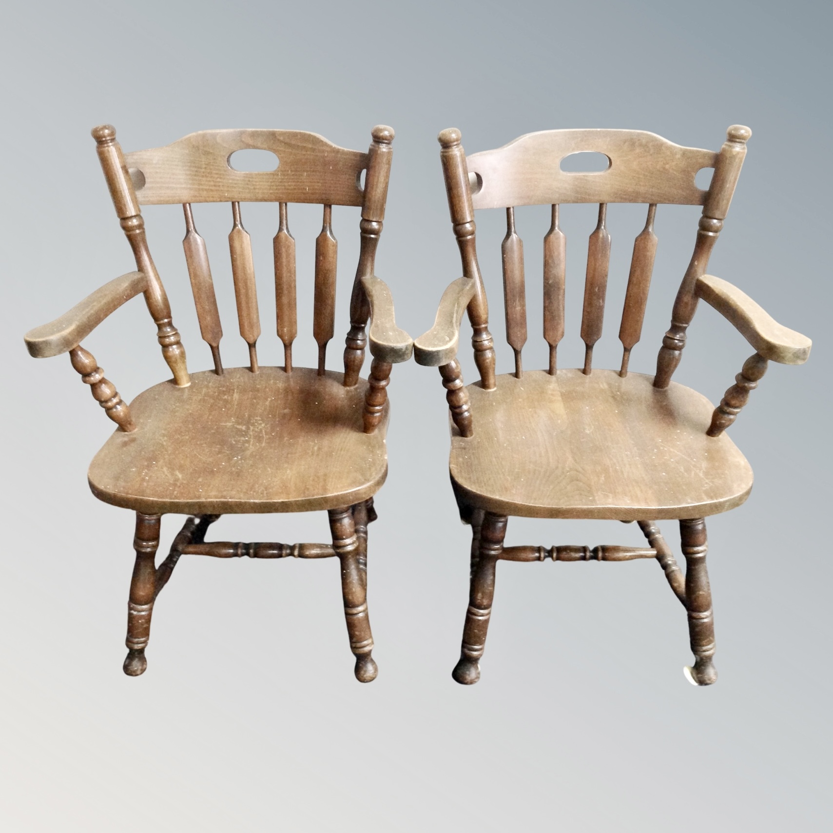 Set of four dark wood kitchen armchairs