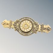 An antique 15ct gold pearl and diamond bar brooch CONDITION REPORT: 4.