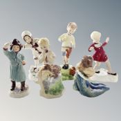 Six Royal Worcester Freda Doughty design figures : January 3452, February 3453, June 3456,