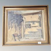 Continental School : Tack room, oil on canvas, signed C Skousgaard,