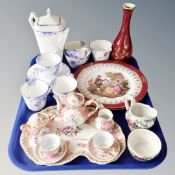 A tray of assorted ceramics : eight piece miniature tea service,