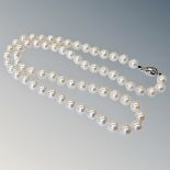 A strap of pearls on white gold clasp.