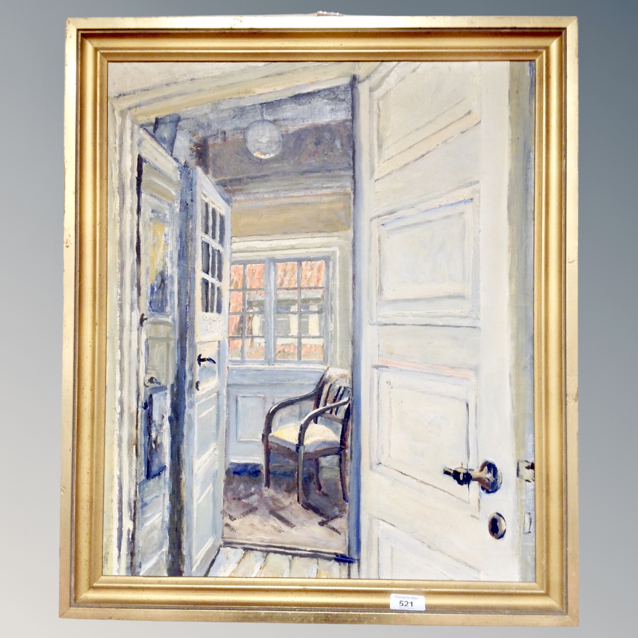 Continental School : View through a doorway, oil on canvas,