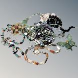 A group of agate, jet, jade and other jewellery,