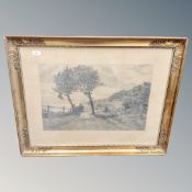 An antique Continental engraving depicting a rural track,