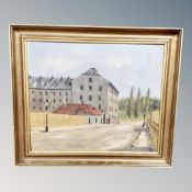 Continental School : Road through a town, oil on canvas,