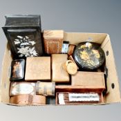 A box containing assorted wooden trinket and table boxes,
