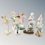 Eight Royal Worcester Freda Doughty design figures : Tuesday's Child 3534 Boy Ice Skater,