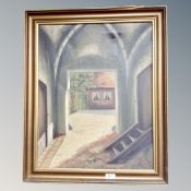 Continental School : View through an archway, oil on canvas,