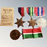 A group of three WWII medals : 1939-1945 Star, Pacific Star and War Medal un-named as issued,
