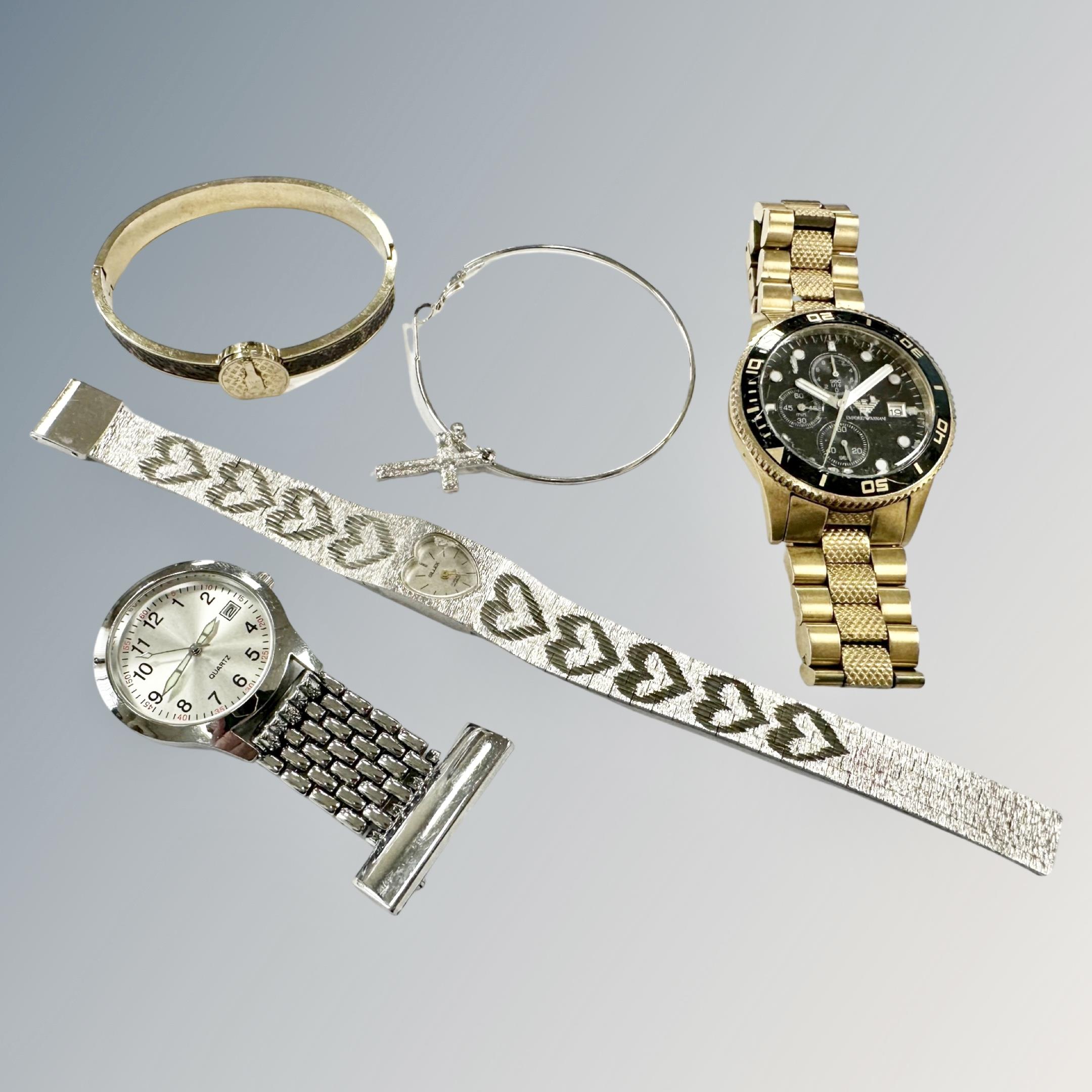 A Gentleman's Armani wristwatch, together with Lady's Gilex watch,