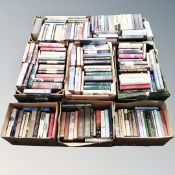 A pallet of eight boxes of books including novels,