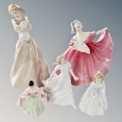 Five Royal Doulton figures : Elaine HN 3307, Dreaming HN 3133, Friendship HN 3491,