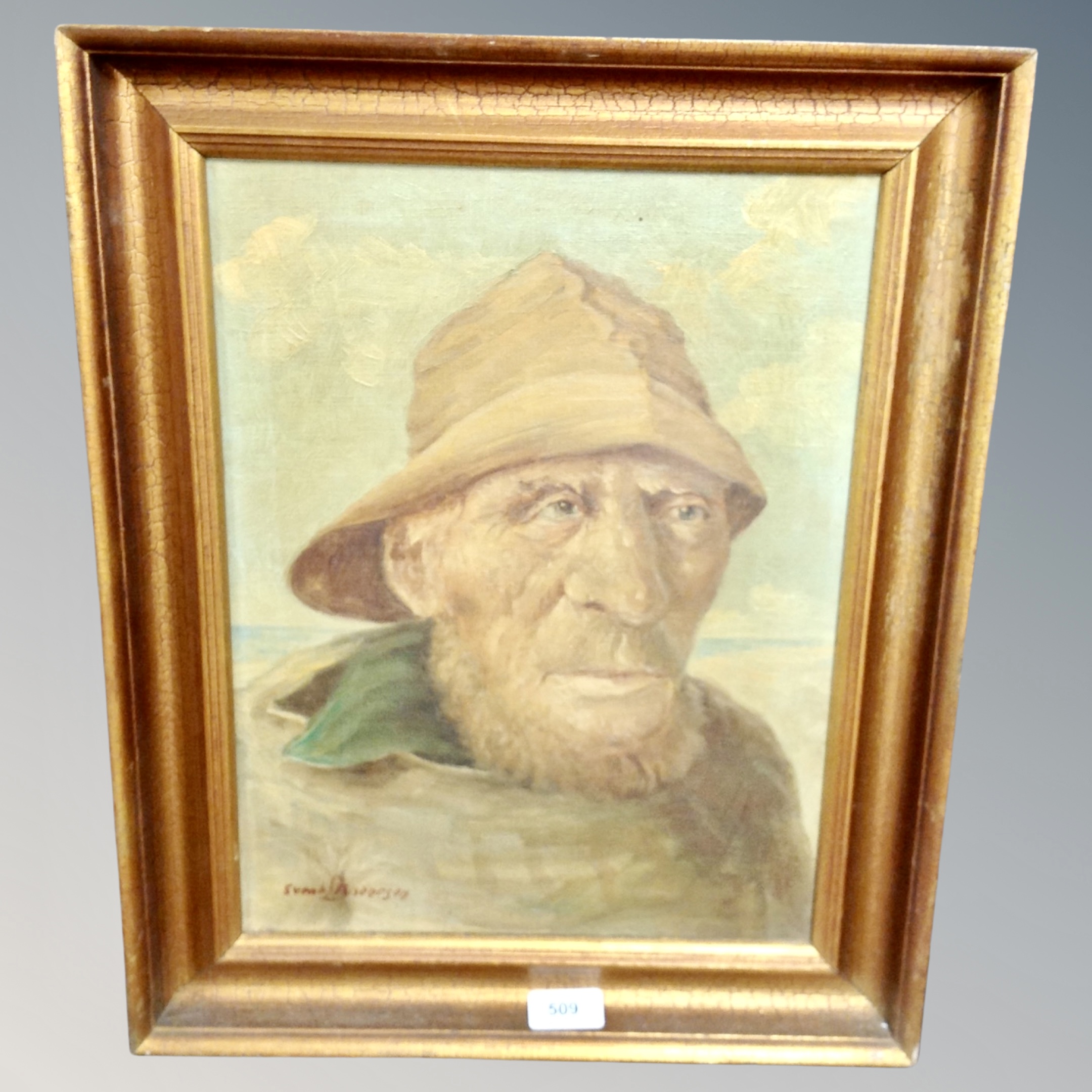 Continental School : Portrait of a Fisherman, oil on canvas,