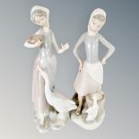 Two Lladro figures - Girl with pail and goose no. 4682 and girl feeding goose no.