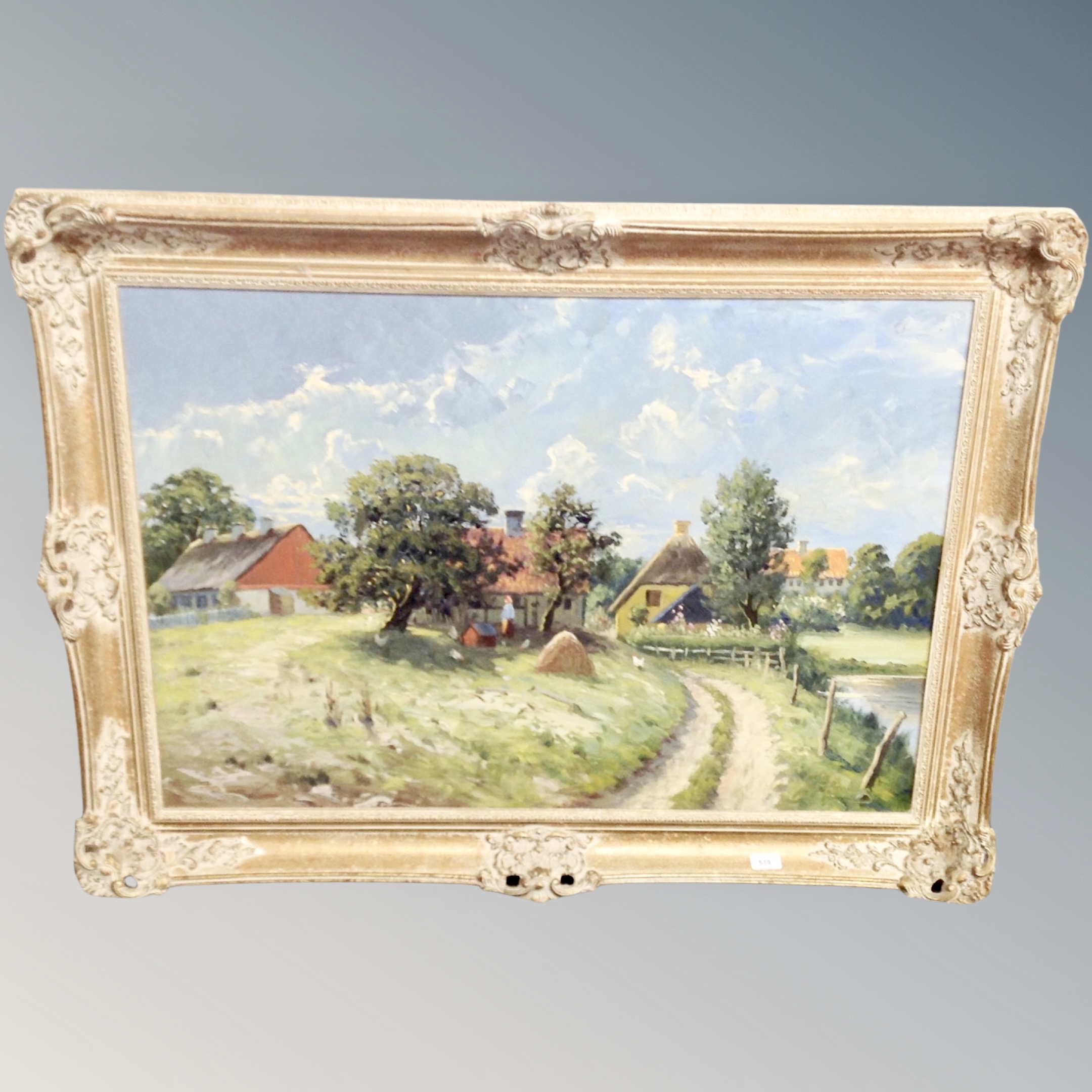 Continental School : Farm scene, oil on canvas, indistinctly signed,