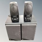 A pair of KEF CODA7 speakers and a further pair of Sony bass speakers