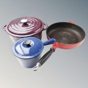 A Le Cruset cast iron frying pan (red),