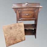 An Arts and Crafts oak bureau together with a folding card table