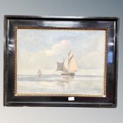 Continental School : Sailing boats at sea, oil on canvas, 58 cm x 43 cm, signed Larsen.