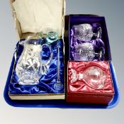 A tray of Stuart Crystal jug with Stirrur, Edinburgh crystal glasses,