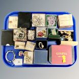 A tray of costume jewellery, watches in case,